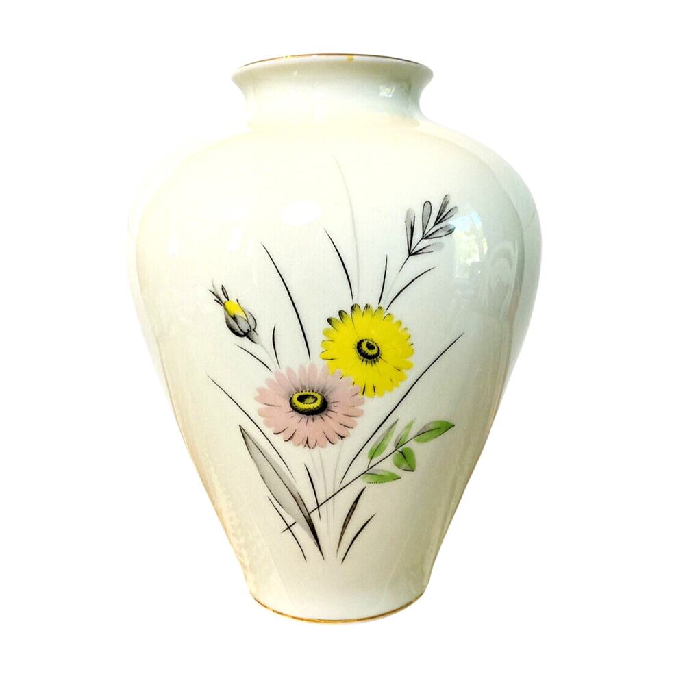 Vintage Royal Bavaria KM Floral Porcelain Vase Gold Trim Germany 8" Tall